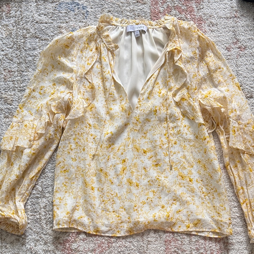 INTERMIX Yellow and Cream Floral Blouse
